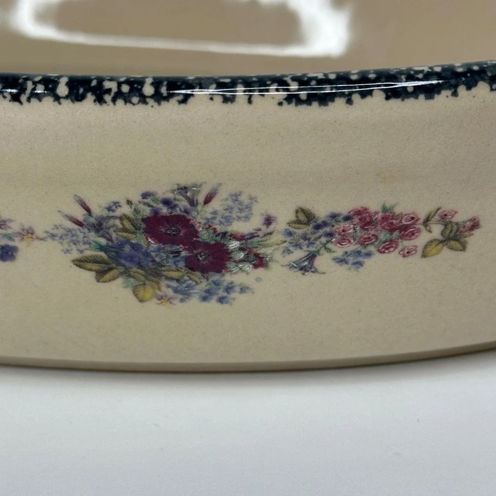 Home Garden Party 2003 Oval Baking Dish Floral Blue Rim
